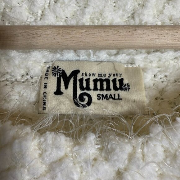 NWOT Show Me Your Mumu Cropped Varsity Sweater Knubby Knit Women's Small Cream - Picture 8 of 12